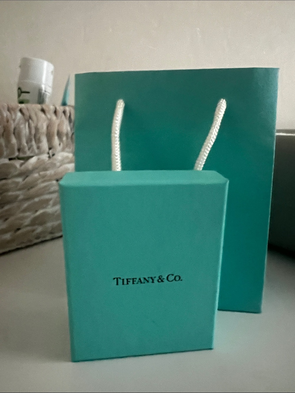 Tiffany & Co. robin's-egg blue gift box and bag